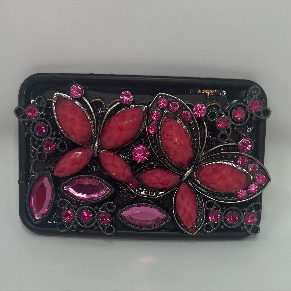 Buckle Rage Women’s Belt Buckle Pink Butterflies Ornate Vintage Inspired Jeweled